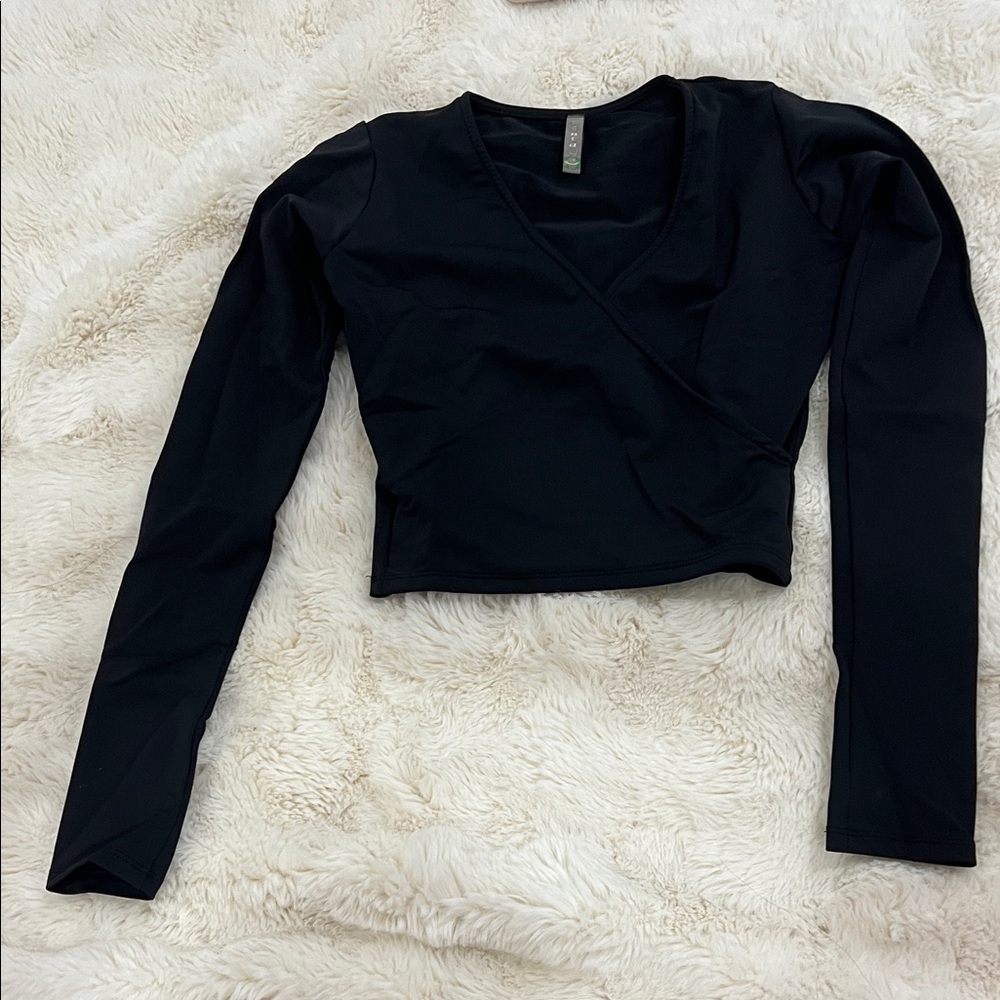 Elegant Black Long Sleeve Wrap Top With V Neck